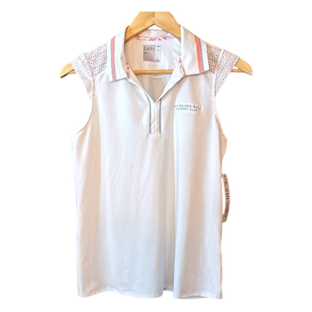LUCKY IN LOVE Golf Polo White Lace Sleeveless Des Moines Golf & Country Club *NE
